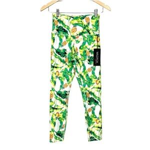 Wildfox Palms & Pineapple Leaf Print Leggings New Nwt Small White Green Yellow